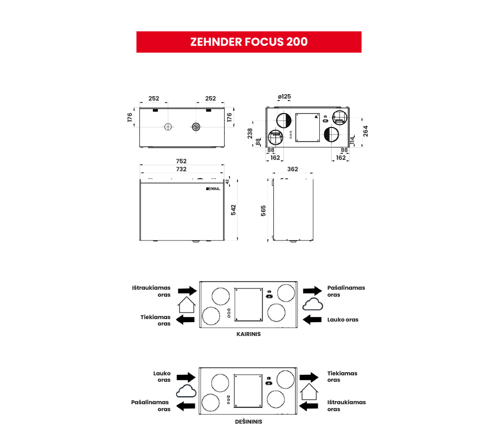 Plokštelinis ENTALPINIS rekuperatorius Zehnder Focus 200 ERV - Image 5