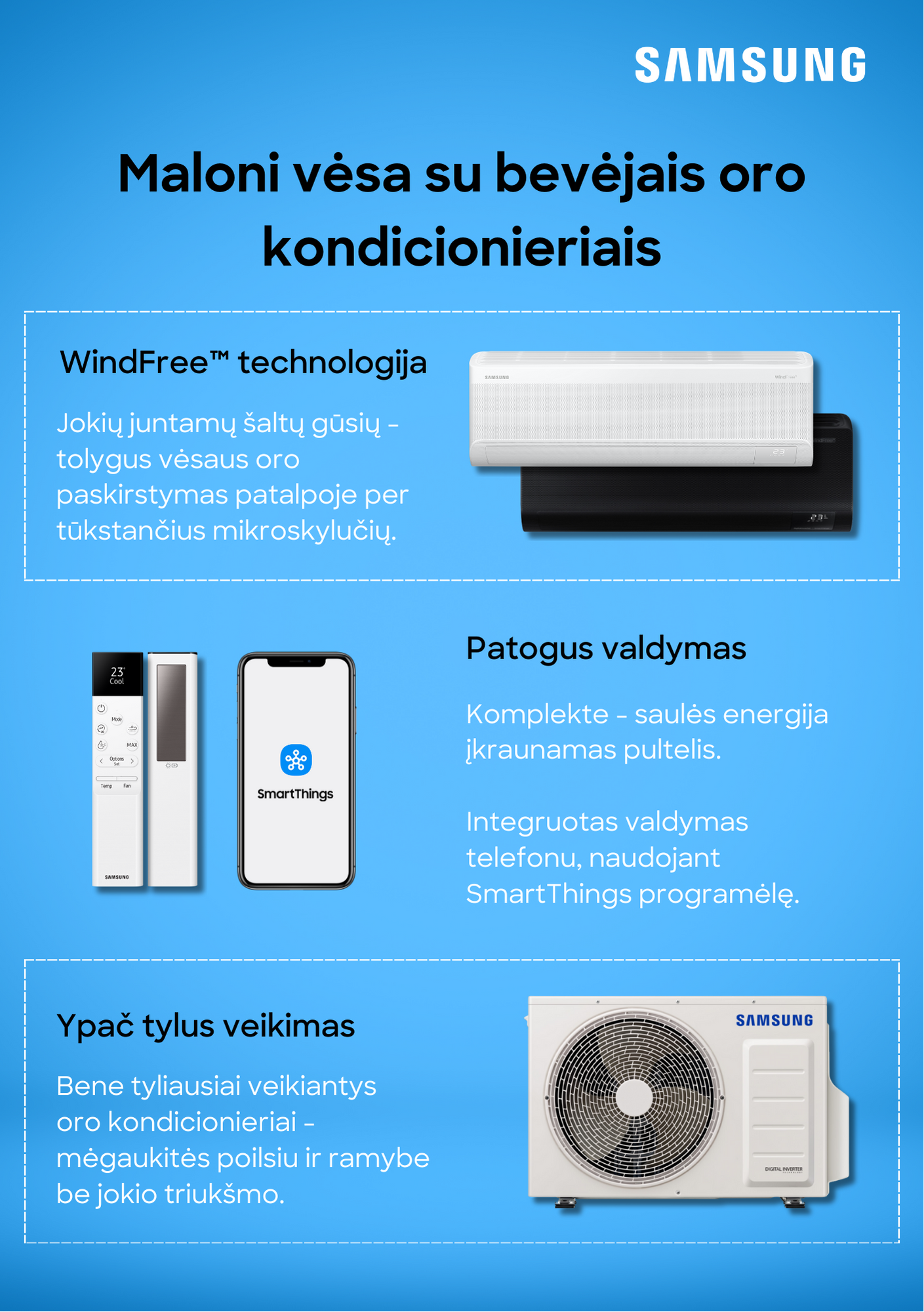 SAMSUNG BEVĖJO oro kondicionieriaus Windfree™ Comfort S2 (buv. Arise) 2.0/2.2 kW Multi split vidinis blokas - Image 11