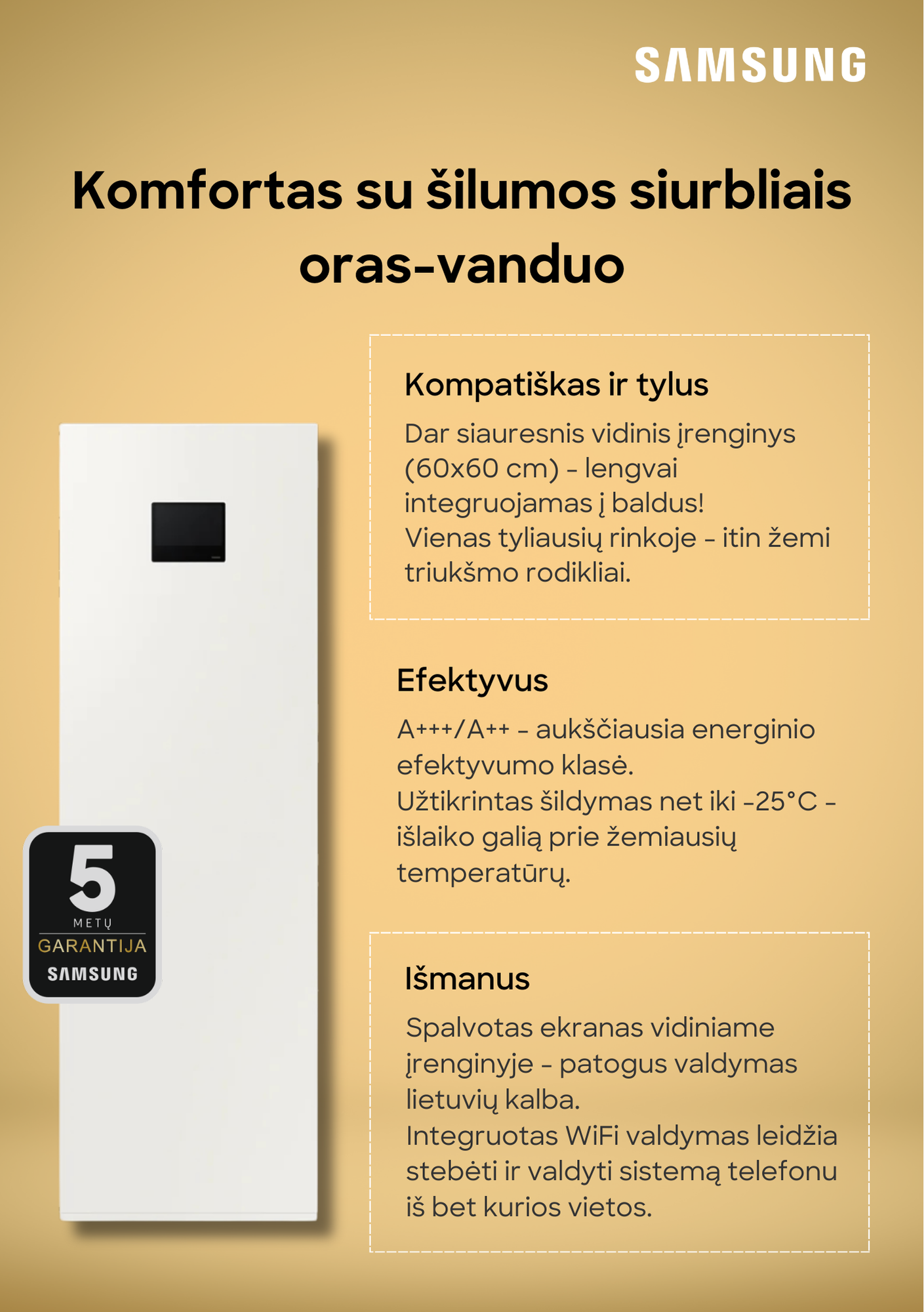 SAMSUNG oras–vanduo 12.5/12.5 kW SPLIT šilumos siurblys su 200 l talpa, WIFI, trifazis - Image 12
